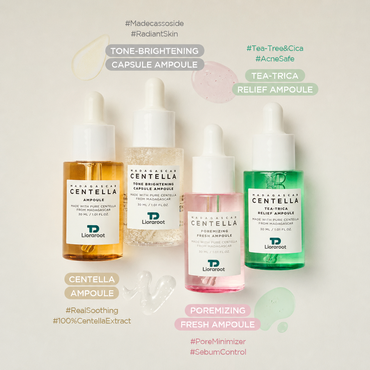 Lioraroot Centella Ampoule Discovery Kit – 4 Targeted Serums, 30 mL Each