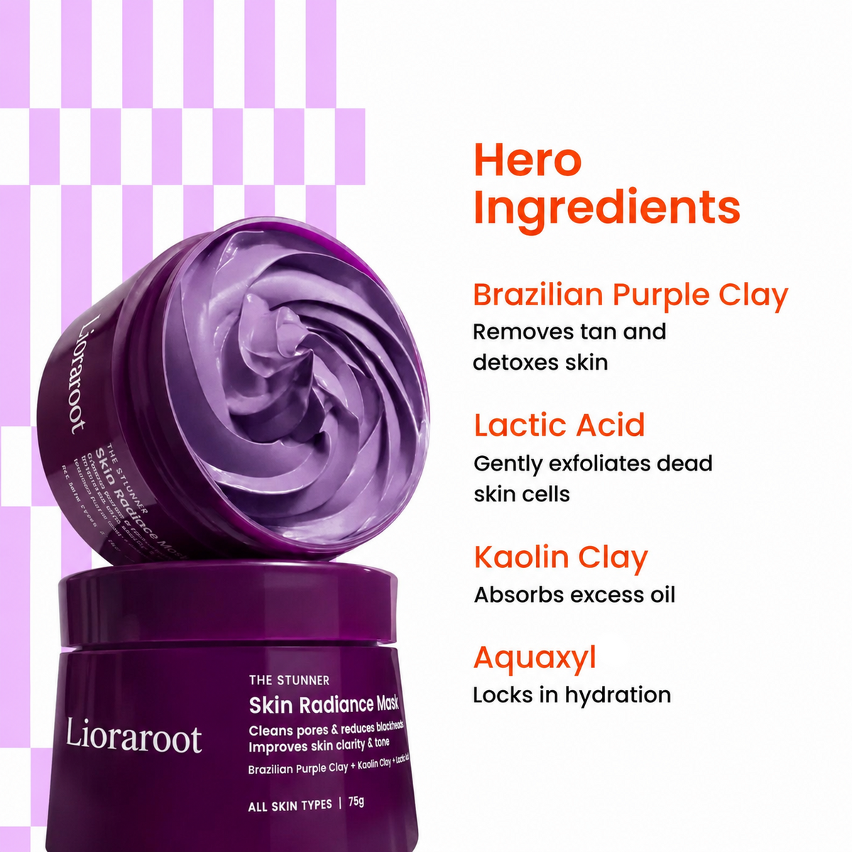 Lioraroot Purple Clay Radiance Mask – Pore-Refining & Brightening Face Mask, 75g