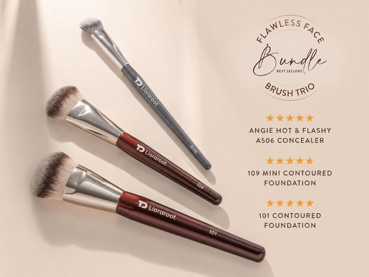 Lioraroot 3-Piece Flawless Face Brush Set – Foundation, Concealer & Contour