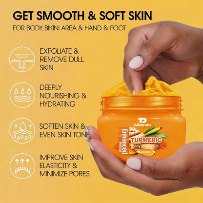 Turmeric Body Scrub 2-Pack, Gentle Exfoliating & Brightening for Dark Spots & Rough Skin, Hydrating Glow Formula, 2×280g