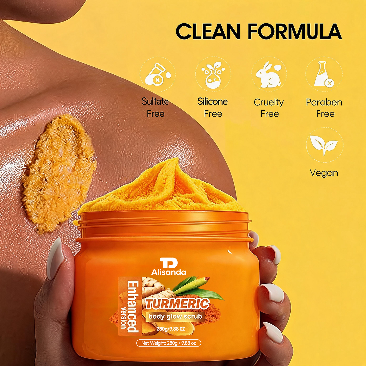 Turmeric Body Scrub 2-Pack, Gentle Exfoliating & Brightening for Dark Spots & Rough Skin, Hydrating Glow Formula, 2×280g